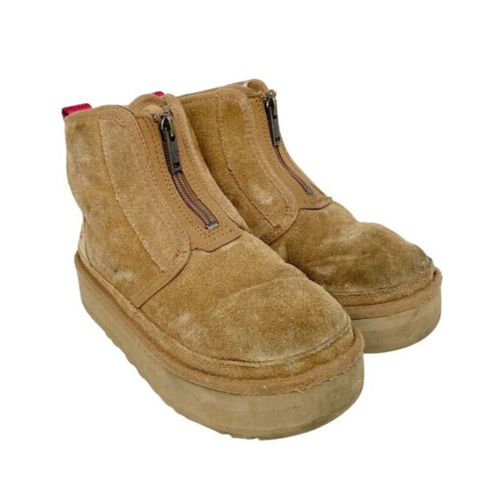 UGG Kid's Neumel Platform Suede Zip Boot Brown Suede Size 3